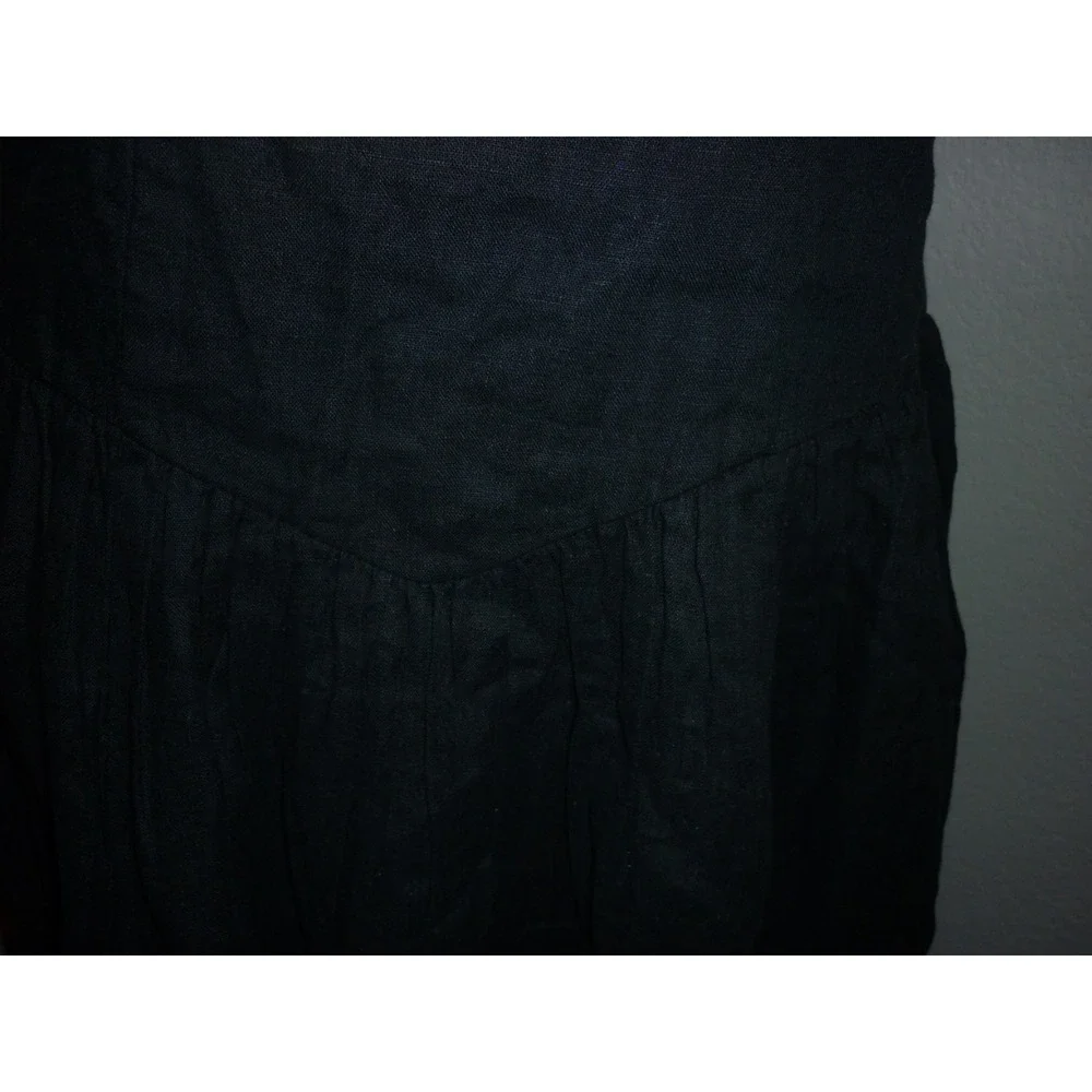 The Drop Black Linen Blend Smocked Back Midi Dress Sleeveless Square Neck Large - Picture 4 of 7